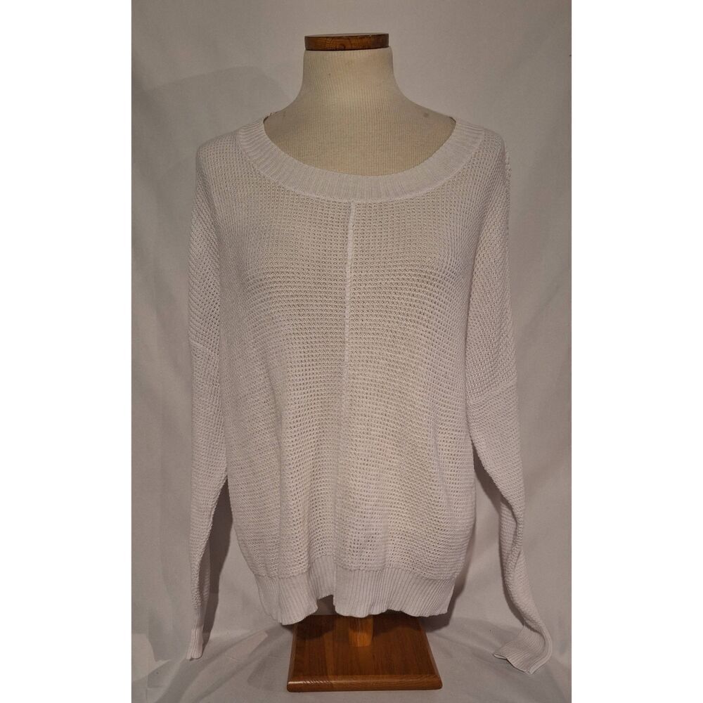 Sweet Romeo Womens White Waffle Knit Cotton Scoop Neck Sweater SR9706C‎ Size M